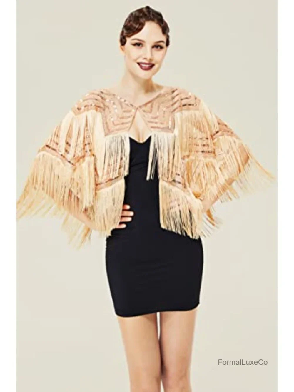 1920s Sequin Fringe Shawl Wrap Gatsby Capelet Evening Party Cover Up